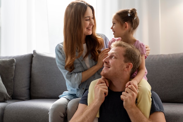 Close up on happy family spending time together