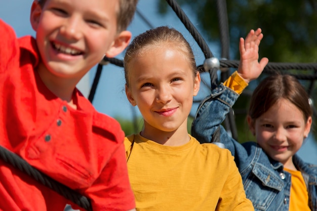 Close up happy kids outdoors