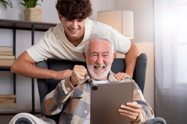 Close up happy man and grandchild