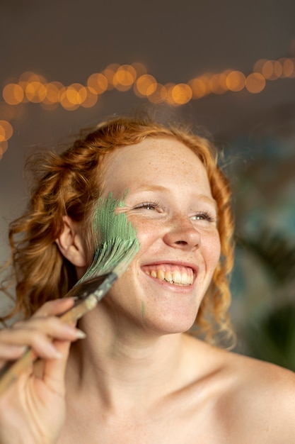 Close-up happy woman posing