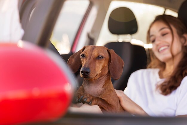 Close up happy woman with cute dog