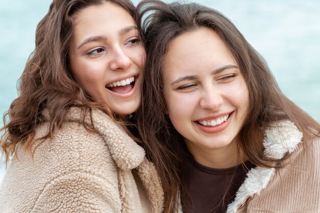 Close up happy women outdoors