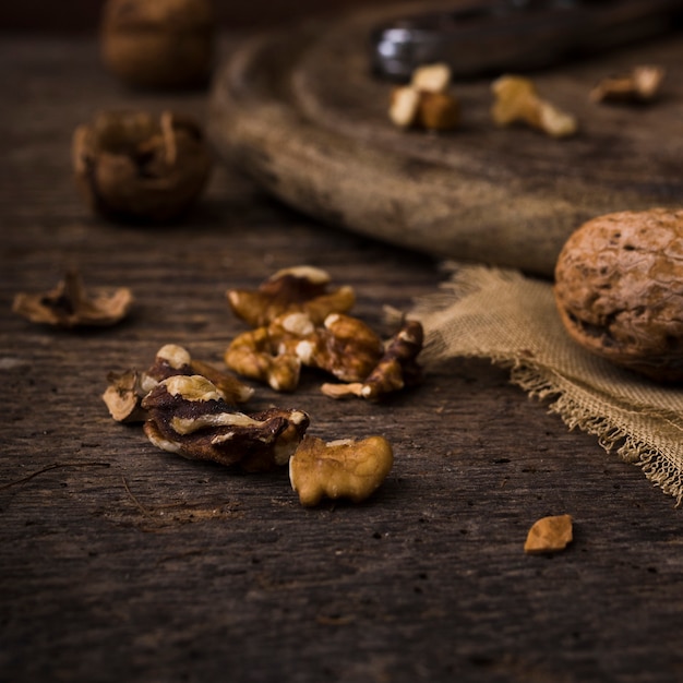 Close-up healthy walnuts on the table