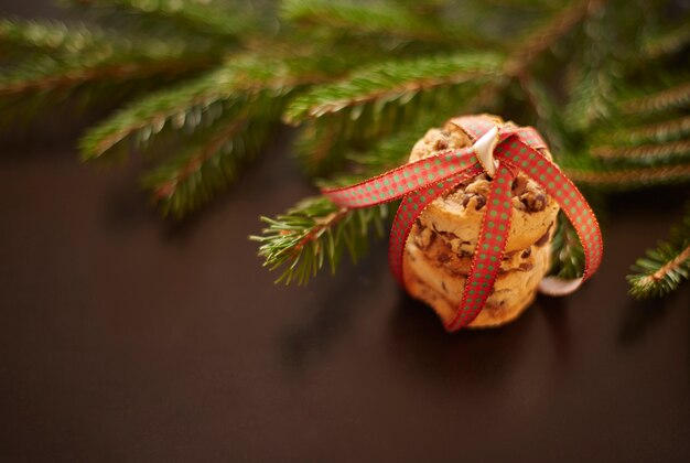 Close up of homemade cookies and pine twigs