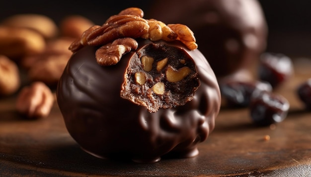 Free photo close up of a homemade dark chocolate dessert on a wooden table generated by artificial intelligence