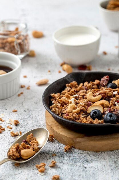 Close-up homemade granola with blueberries