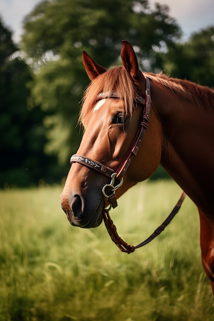 Close up on horse in forest