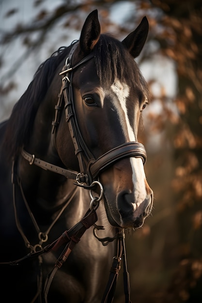 Free photo close up on horse in forest