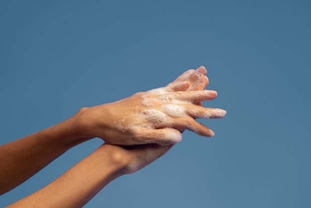 Close up on hygienic hand washing