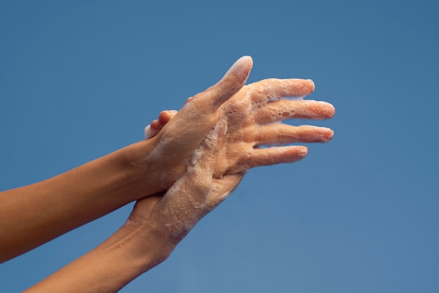 Close up on hygienic hand washing