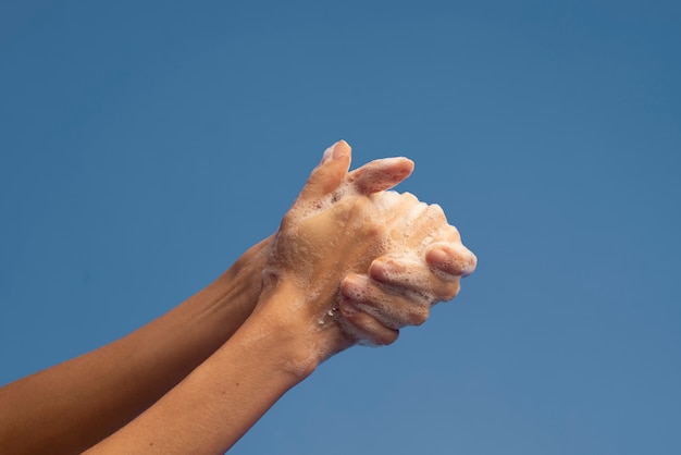 Free Photo close up on hygienic hand washing