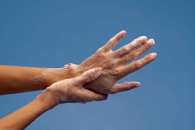 Close up on hygienic hand washing