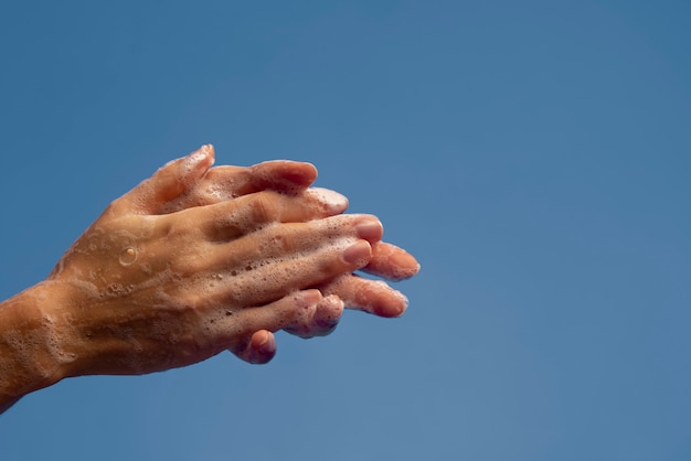 Close up on hygienic hand washing