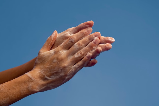 Close up on hygienic hand washing