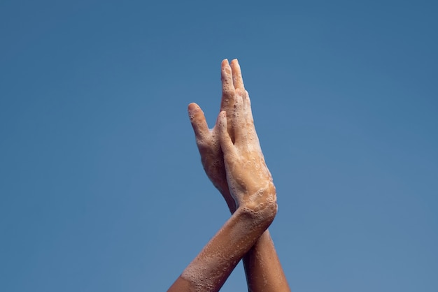 Free Photo close up on hygienic hand washing