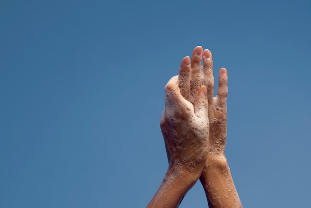 Close up on hygienic hand washing