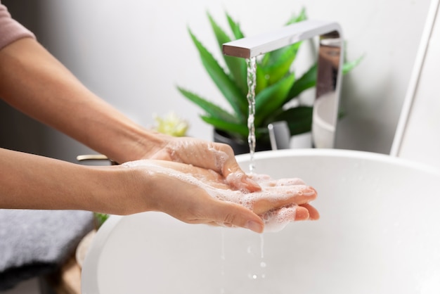 Close up on hygienic hand washing