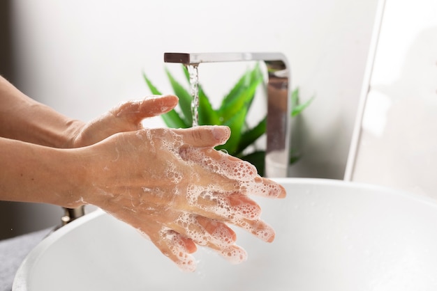 Close up on hygienic hand washing