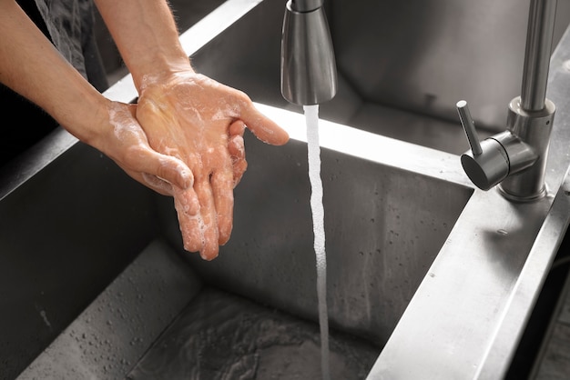 Free Photo close up on hygienic hand washing