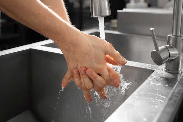 Close up on hygienic hand washing