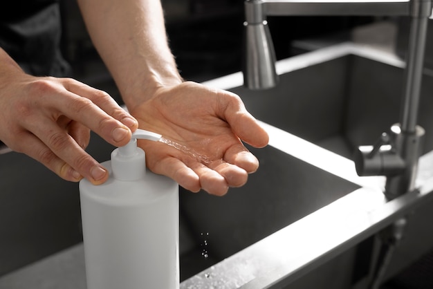 Close up on hygienic hand washing