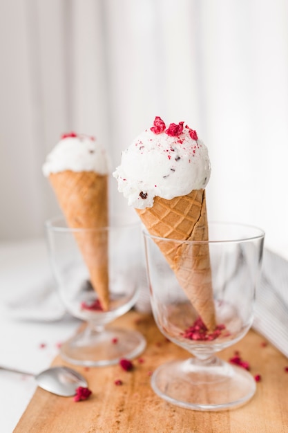 Close-up ice cream in glasses