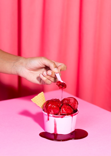 Close-up ice cream with topping