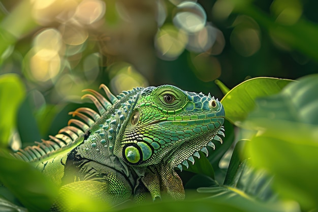 Free Photo close up iguana in nature