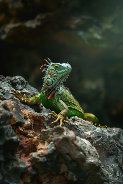 Free photo close up iguana in nature