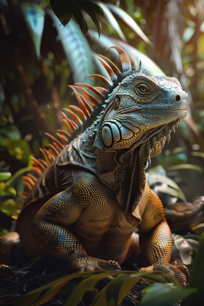 Free Photo close up iguana in nature