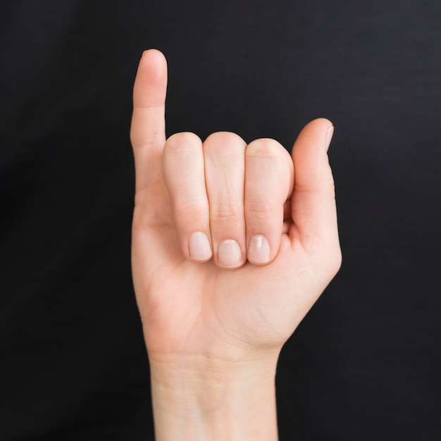 Close-up interpreter teaching sign language