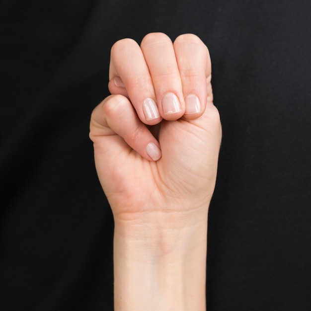 Close-up interpreter teaching sign language