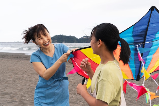 Close up on japanese family having fun