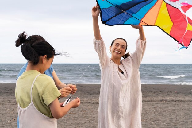 Close up on japanese family having fun