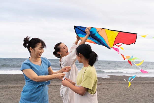 Close up on japanese family having fun