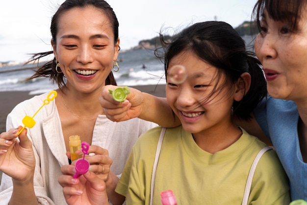 Close up on japanese family having fun