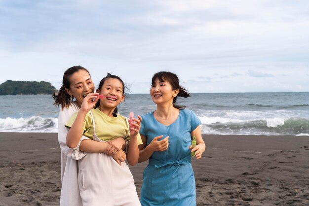 Close up on japanese family having fun