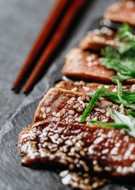 Close-up of japanese meal assortment