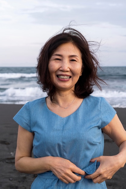 Close up on japanese woman having fun