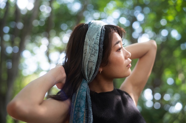 Close up japanese woman in nature