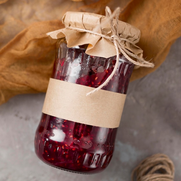 Free photo close-up jar filled with delicious homemade  jam