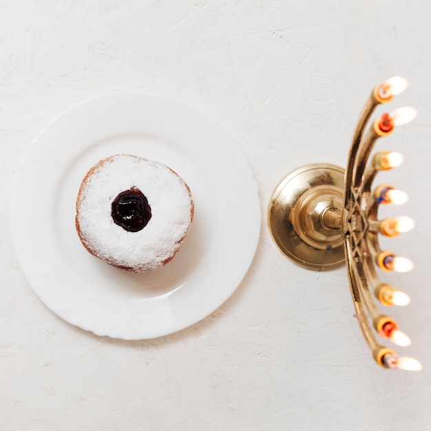 Free photo close-up jewish menorah and a s