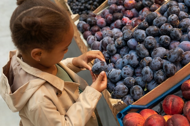 Free photo close up kid holding fruit