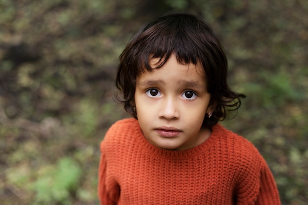 Close up kid in nature