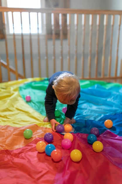 Close up on kid playing indoors