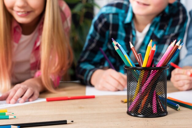 Close-up kids coloring