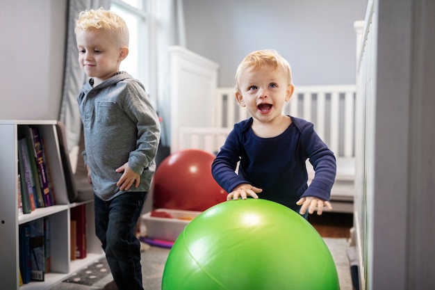 Close up on kids playing indoors