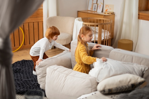 Free Photo close up on kids in their room having fun