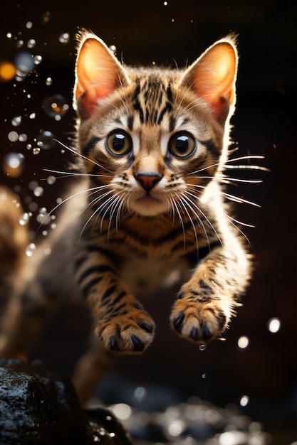 Close up on kitten jumping