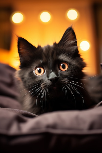 Close up on kitten standing on sofa